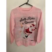 Santa Rides A Unicorn Pink Christmas Jumper Womens Uk Size S/M