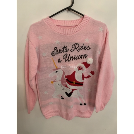 Santa Rides A Unicorn Pink Christmas Jumper Womens Uk Size S/M