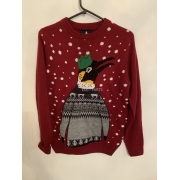 Thread Bear Burgundy Penguin Christmas Jumper Mens Uk Size S