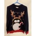 Funky Blue Penguin Christmas Jumper Mens UK Size L