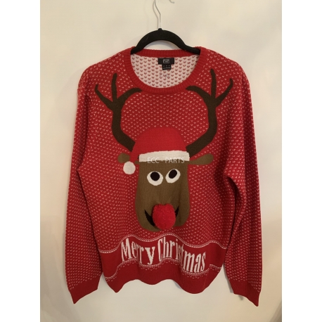 F&F Red Reindeer Christmas Jumper Mens UK Size L