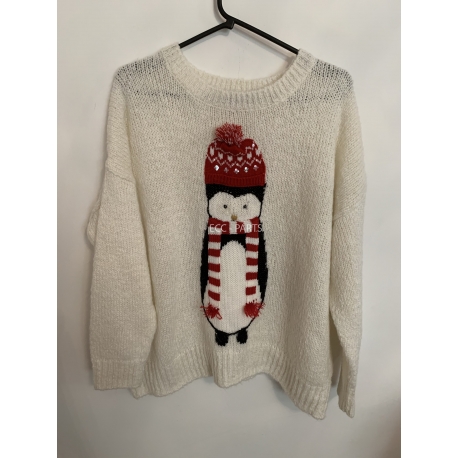 Next Cream Penguin Christmas Jumper Womens Uk 18