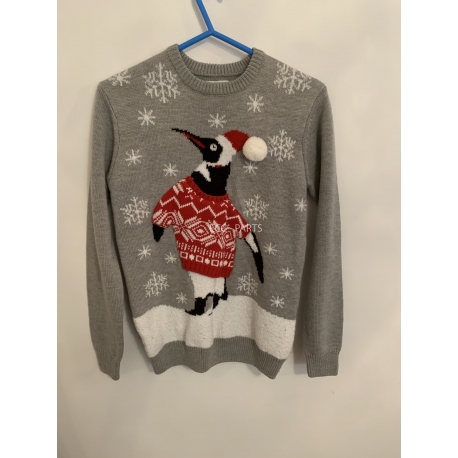 Seasons Greetings Grey Christmas Jumper Penguin Womens Sizes In Description