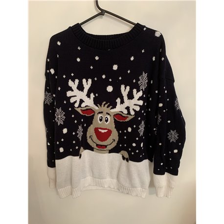 Boo Hoo Blue Reindeer Christmas Jumper Womens See Description for Sizes