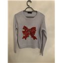 M&S Blue Bow Christmas Jumper Womens Uk Size M