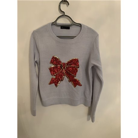 M&S Blue Bow Christmas Jumper Womens Uk Size M