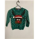 Rebel Green Reindeer Christmas Jumper Boys 7/8 Years