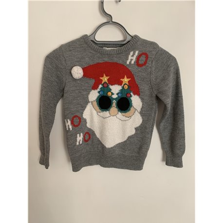 Peacocks Grey Ho Ho Ho Santa Christmas Jumper Boys 7/8 Years