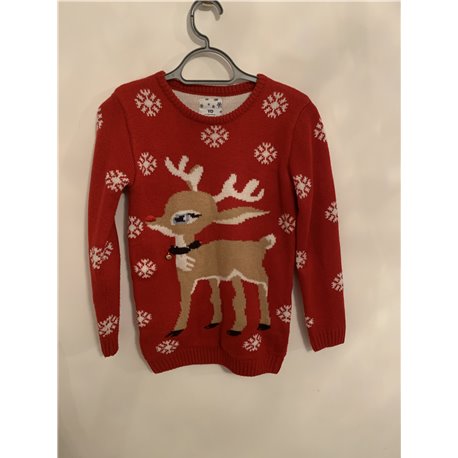 YD Red Reindeer Bambi Christmas Jumper Girls 11/12 Years