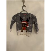 Rebel Grey Reindeer Christmas Jumper Boys 4/5 Years