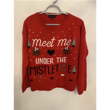 New Look Meet Me Under The Mistletoe Red Christmas Jumper Womens Uk Size 10