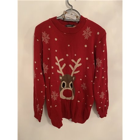 Boo Hoo Red Reindeer Christmas Jumper Womens Uk Size S/M