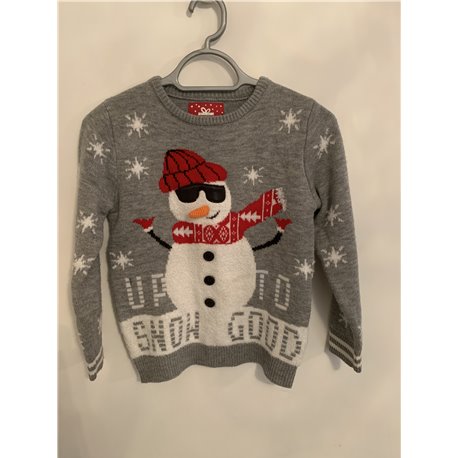 Primark Grey Snowman Up To Snow Good Christmas Jumper Boys 9/10 Years