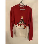 Funky Red and White Christmas Jumper Snowmen Mens Uk Size L