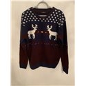 Dunnes Blue and Burgundy Festive Reindeer Christmas Jumper Mens Uk Size M