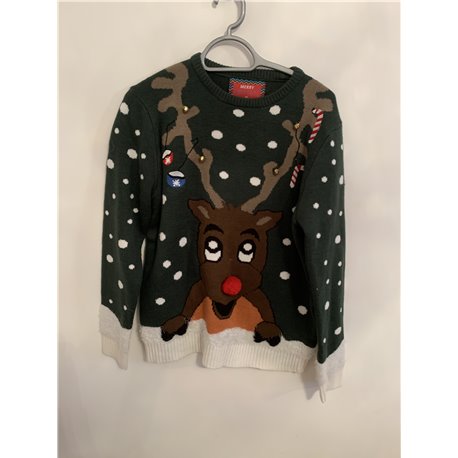 Cedar Wood State Reindeer Christmas Jumper Green Mens Uk Size M