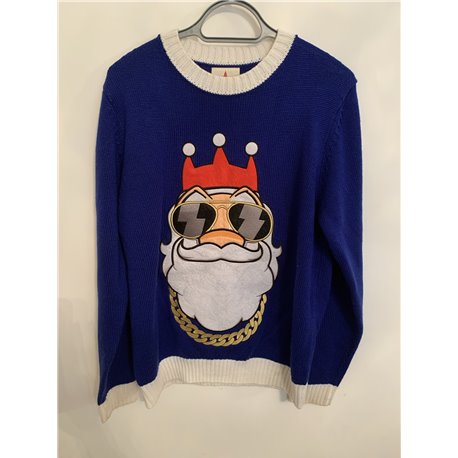 Funky Christmas Jumpers Blue Santa Mens Christmas Jumper Size XL