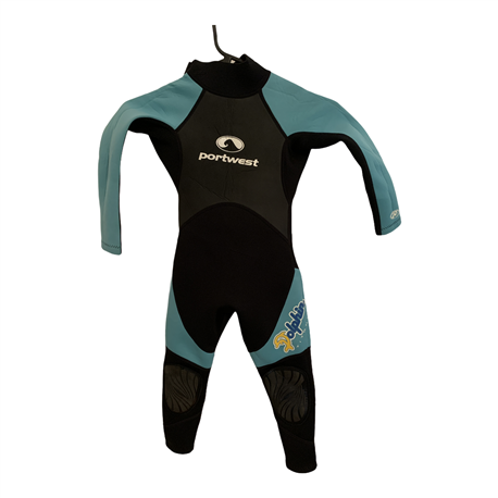 Port West Boys Black and Green Wetsuit Size 5-6 Years