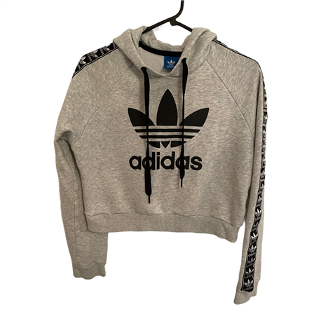 Adidas Cropped Womens Grey Hoodie Size Uk 14