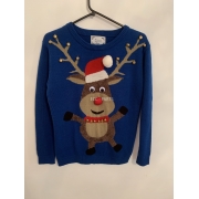 Atmosphere Blue Christmas Jumper Reindeer Rolling Eyes - Bells Mens Uk Size XS