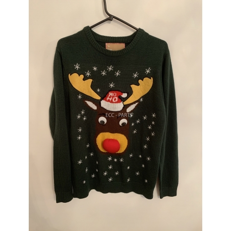 Cedar Wood State Green Rolling Eyes Reindeer Christmas Jumper Mens Uk Size M