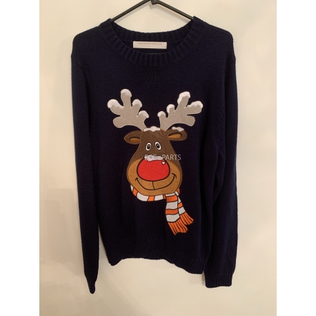 Funky Christmas Jumpers Blue Reindeer Jumper Mens Uk Size L
